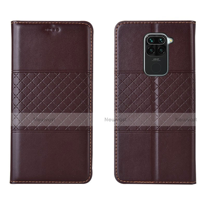 Leather Case Stands Flip Cover C03 Holder for Xiaomi Redmi Note 9 Brown