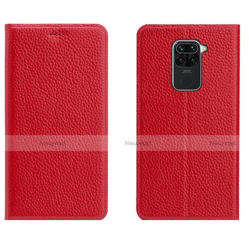 Leather Case Stands Flip Cover C04 Holder for Xiaomi Redmi Note 9 Red