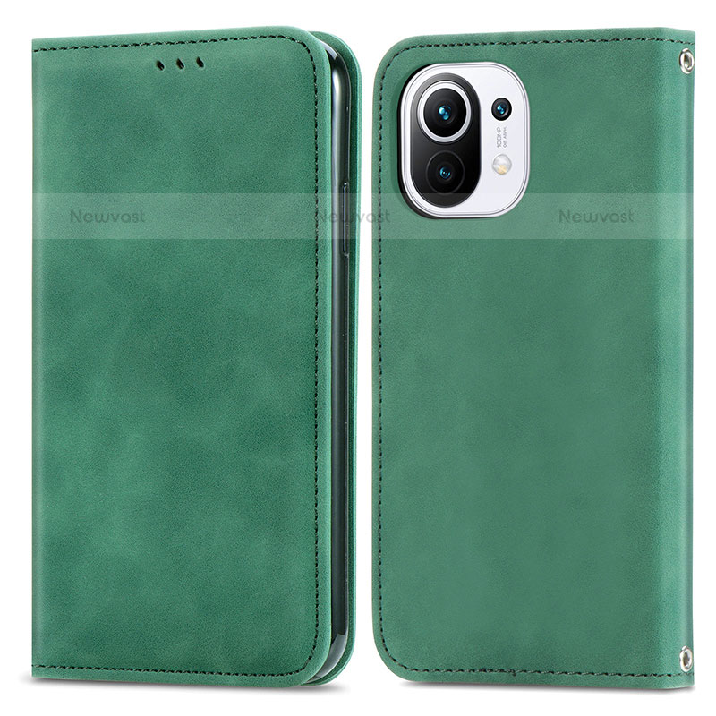 Leather Case Stands Flip Cover C05 Holder for Xiaomi Mi 11 5G Green