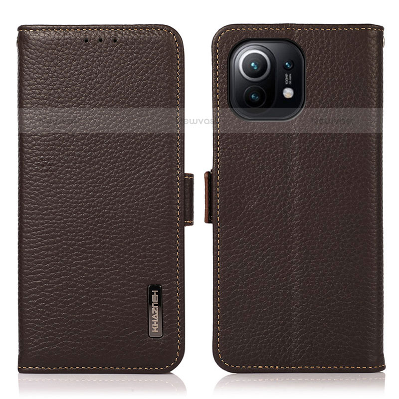 Leather Case Stands Flip Cover C08 Holder for Xiaomi Mi 11 5G Brown