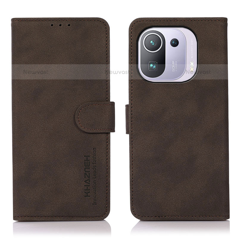 Leather Case Stands Flip Cover D01Y Holder for Xiaomi Mi 11 Pro 5G Brown