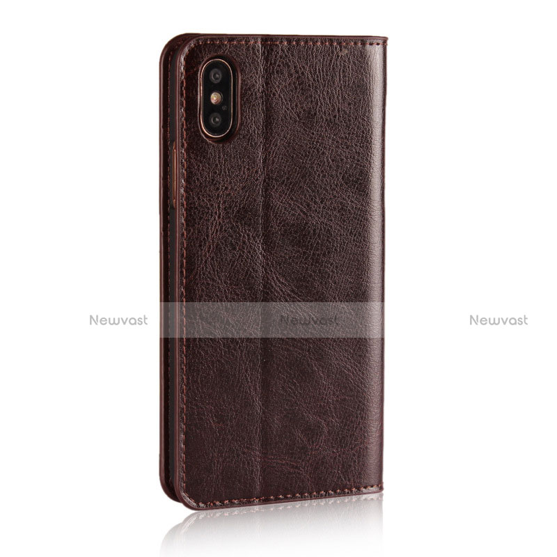 Leather Case Stands Flip Cover F01 for Apple iPhone X Brown