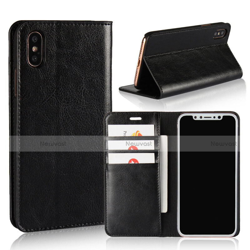 Leather Case Stands Flip Cover F01 for Apple iPhone Xs Black