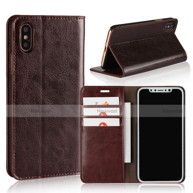 Leather Case Stands Flip Cover F01 for Apple iPhone Xs Brown