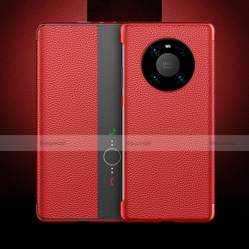 Leather Case Stands Flip Cover F01 Holder for Huawei Mate 40 Pro Red