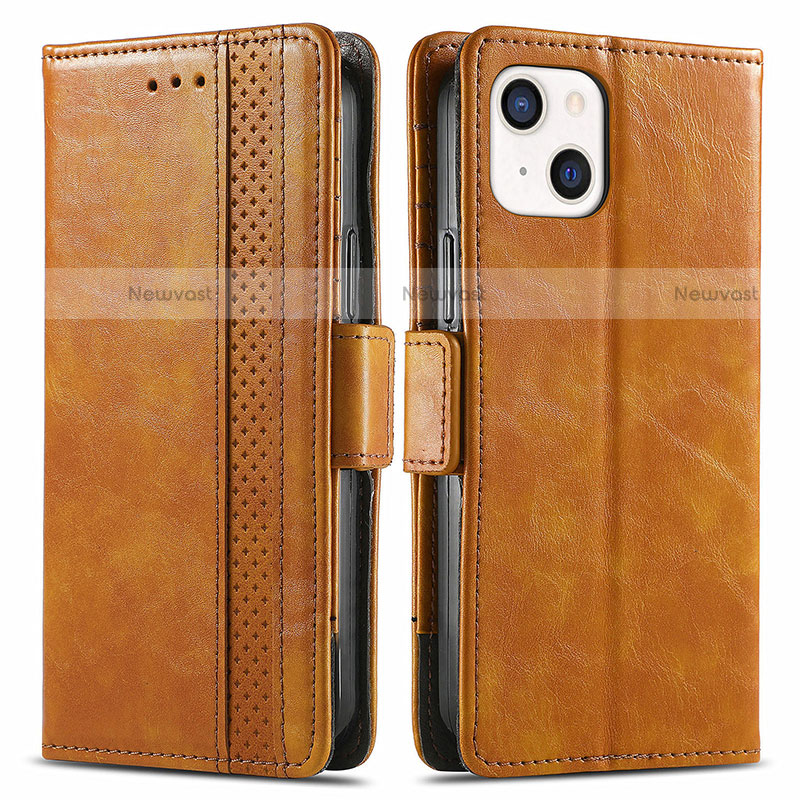 Leather Case Stands Flip Cover F03 Holder for Apple iPhone 13 Mini Light Brown