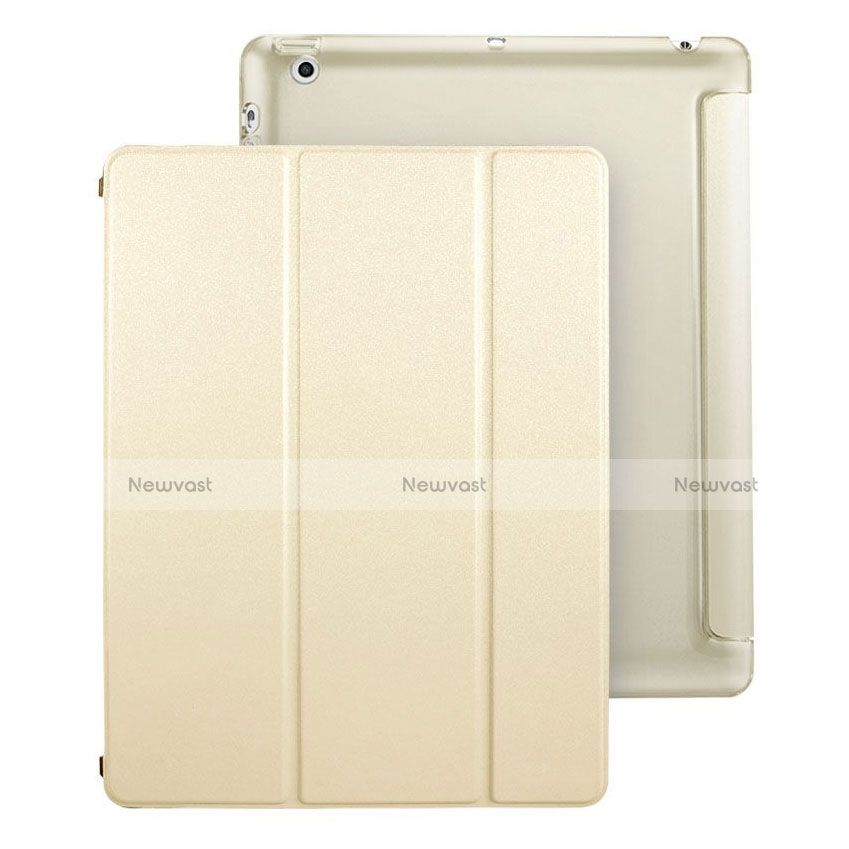 Leather Case Stands Flip Cover for Apple iPad 2 Gold