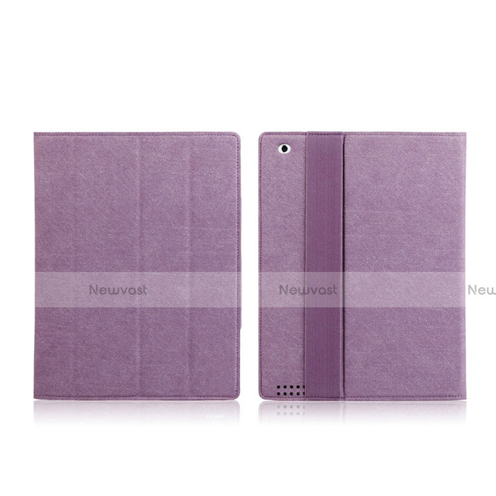 Leather Case Stands Flip Cover for Apple iPad 4 Purple