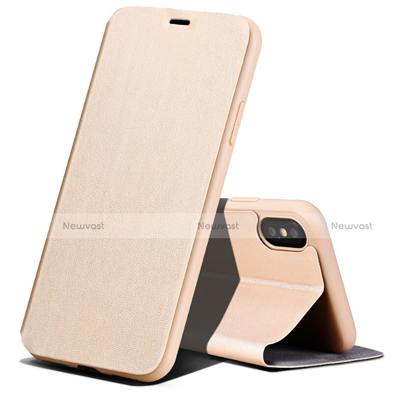 Leather Case Stands Flip Cover for Apple iPhone X Gold