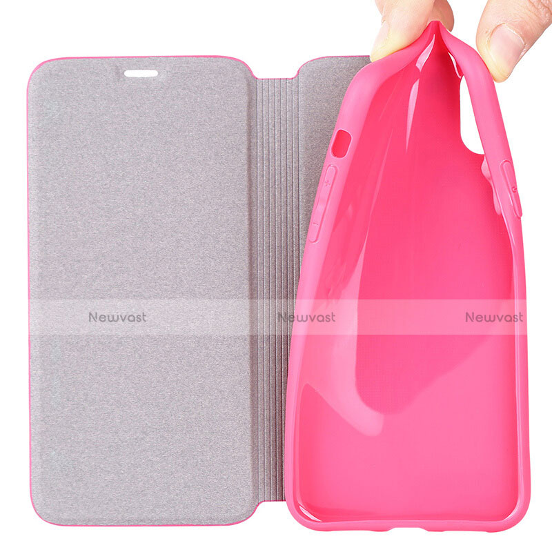 Leather Case Stands Flip Cover for Apple iPhone X Hot Pink