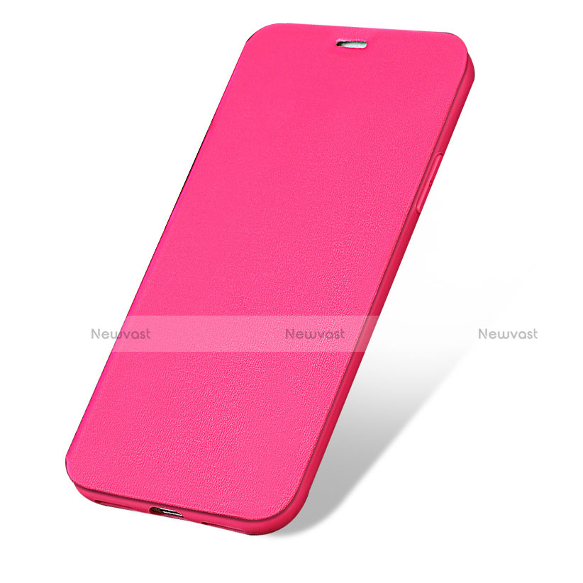 Leather Case Stands Flip Cover for Apple iPhone Xs Hot Pink