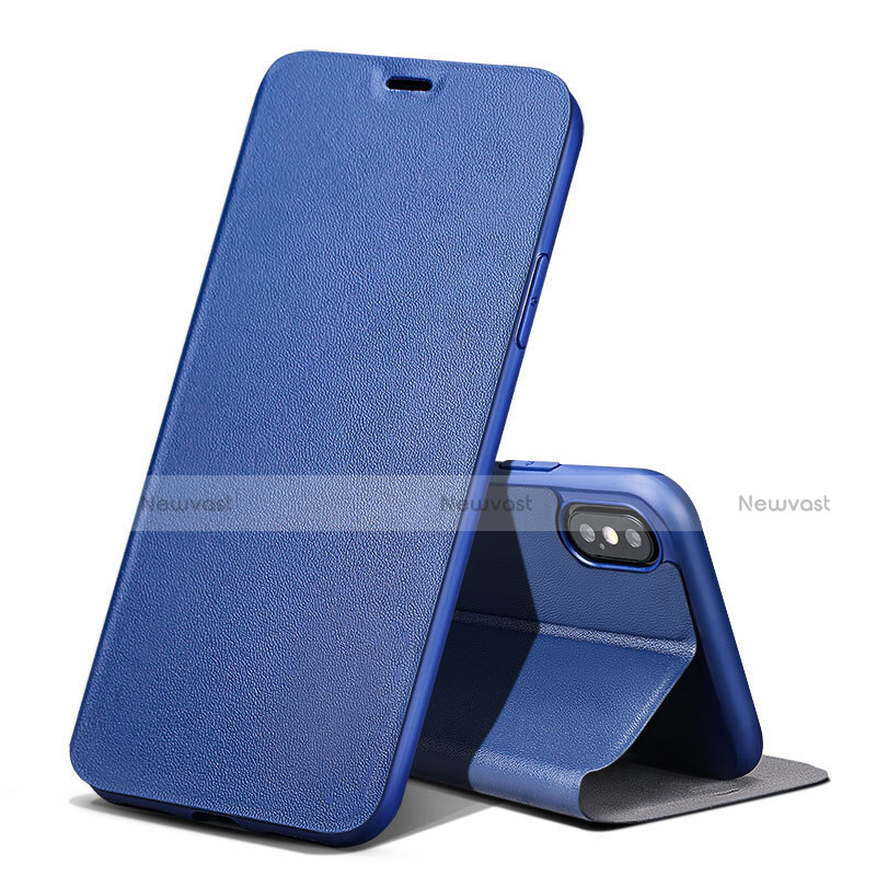 Leather Case Stands Flip Cover for Apple iPhone Xs Max Blue