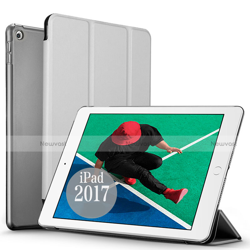 Leather Case Stands Flip Cover for Apple New iPad 9.7 (2017) Silver