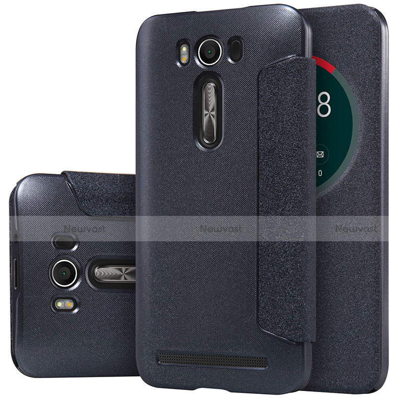 Leather Case Stands Flip Cover for Asus Zenfone 2 Laser 6.0 ZE601KL Black