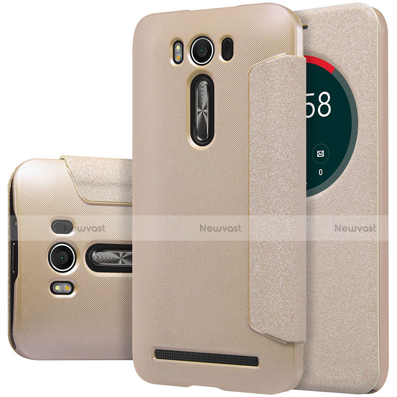 Leather Case Stands Flip Cover for Asus Zenfone 2 Laser 6.0 ZE601KL Gold