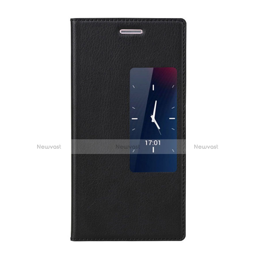 Leather Case Stands Flip Cover for Huawei Ascend P7 Black