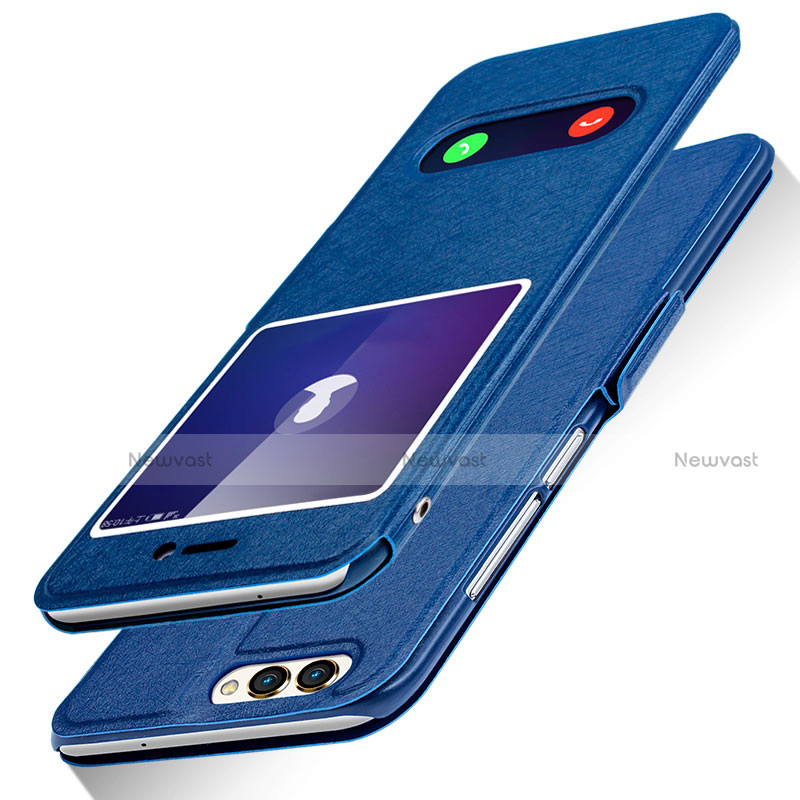 Leather Case Stands Flip Cover for Huawei Enjoy 7S Blue