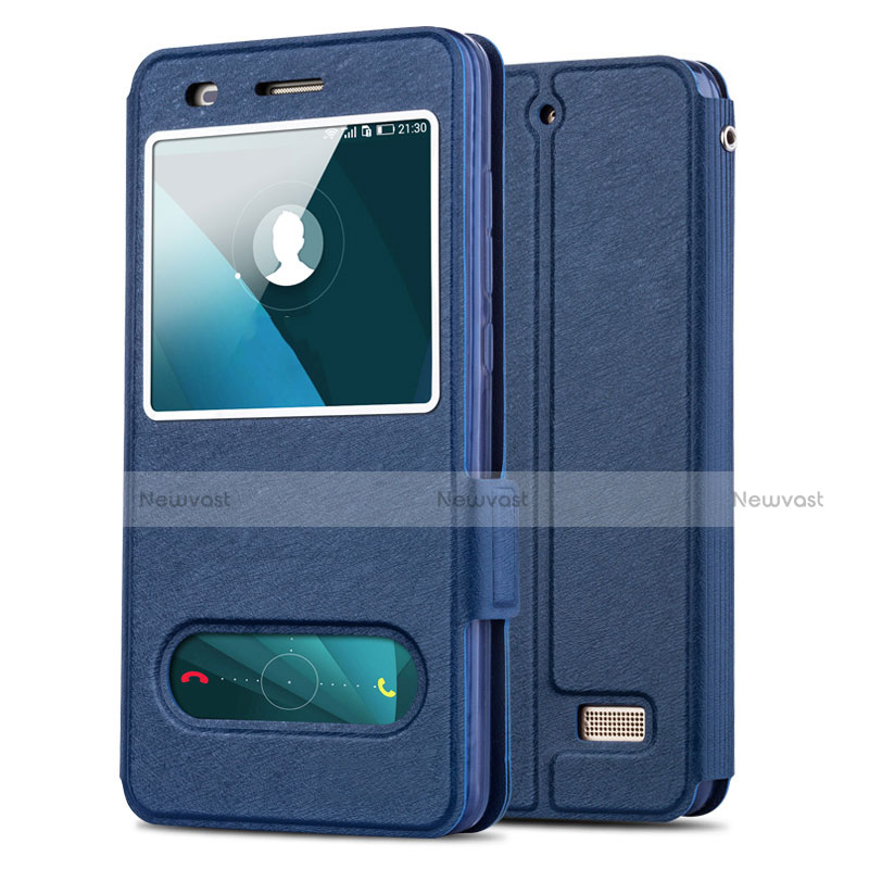 Leather Case Stands Flip Cover for Huawei G Play Mini Blue