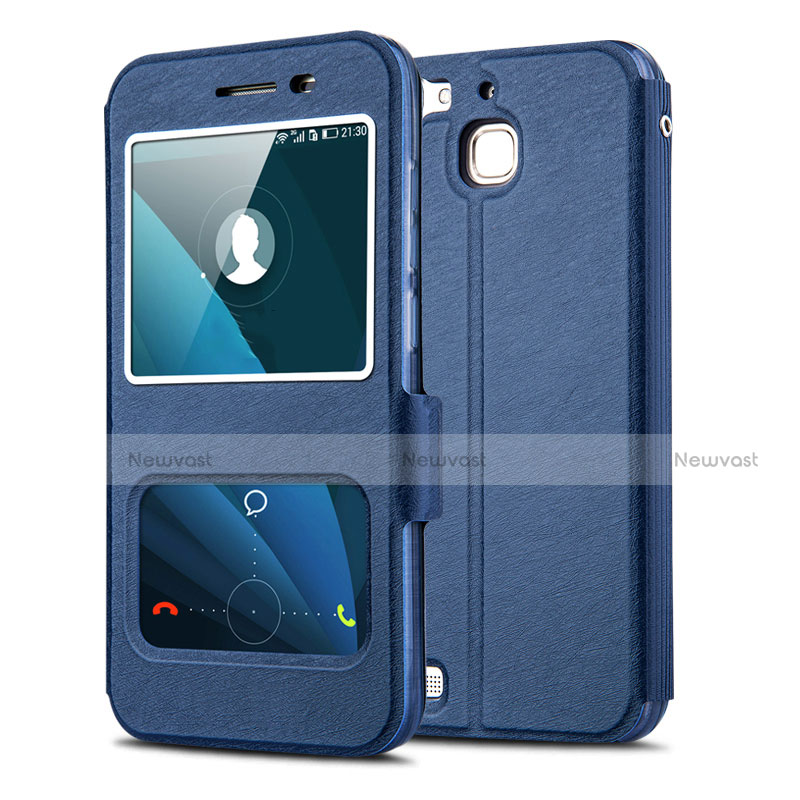 Leather Case Stands Flip Cover for Huawei G8 Mini Blue