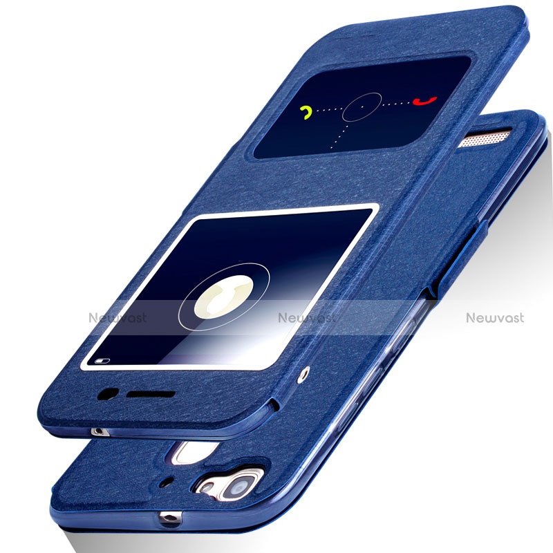 Leather Case Stands Flip Cover for Huawei G8 Mini Blue
