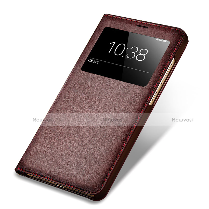 Leather Case Stands Flip Cover for Huawei G9 Plus Brown