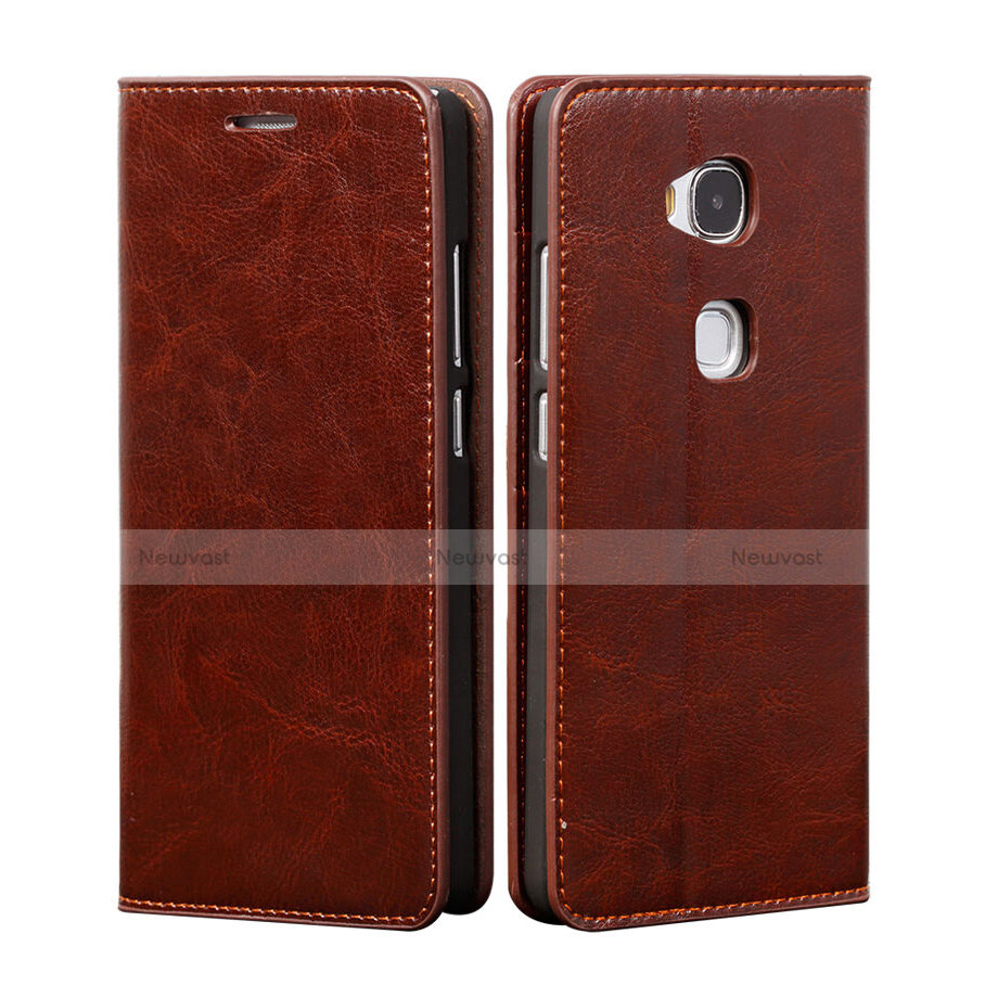 Leather Case Stands Flip Cover for Huawei GR5 Brown