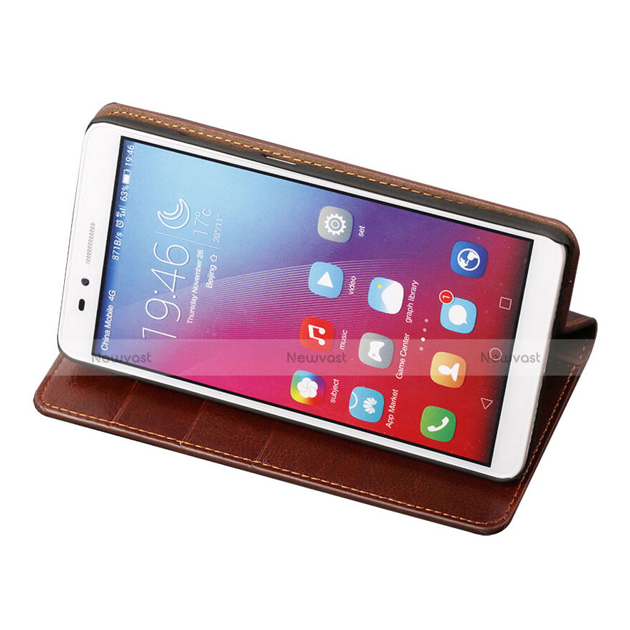 Leather Case Stands Flip Cover for Huawei GR5 Brown