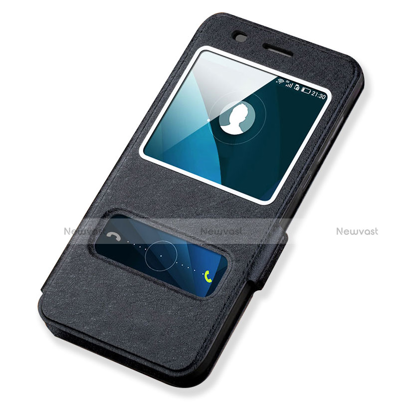 Leather Case Stands Flip Cover for Huawei Honor 4A Black