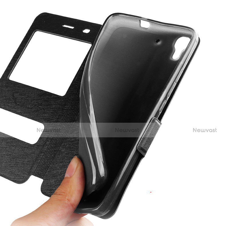 Leather Case Stands Flip Cover for Huawei Honor 4A Black