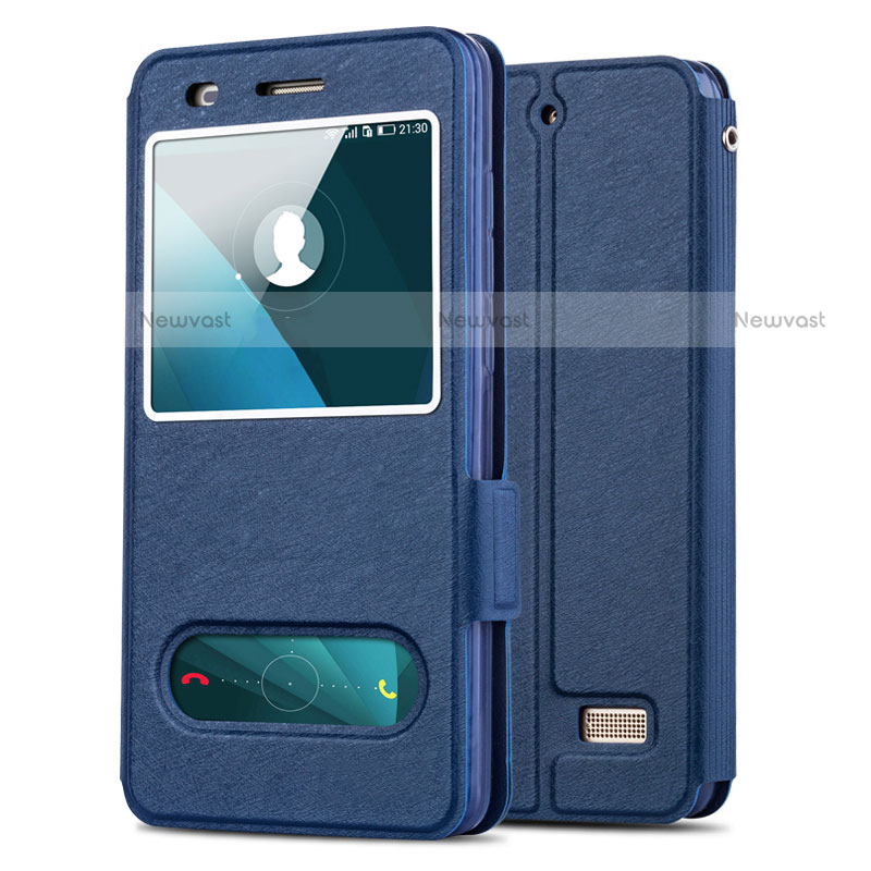 Leather Case Stands Flip Cover for Huawei Honor 4C Blue