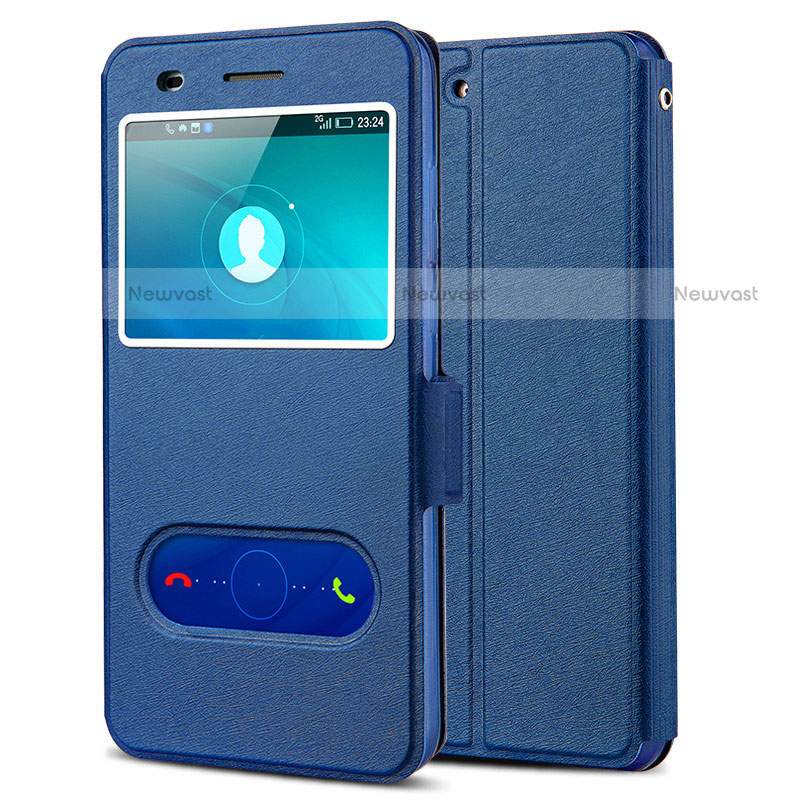Leather Case Stands Flip Cover for Huawei Honor 5A Blue