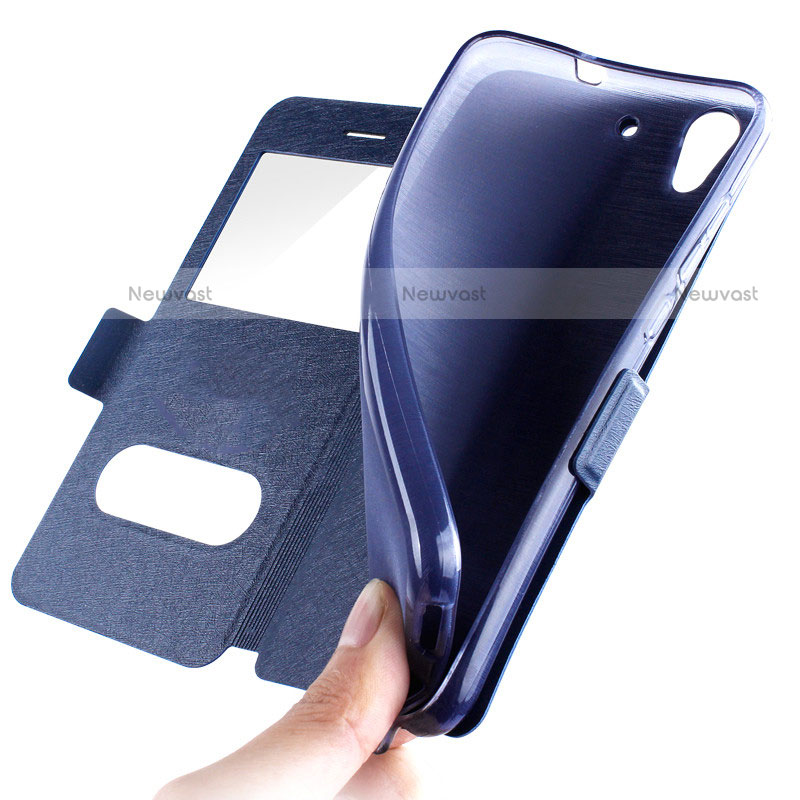Leather Case Stands Flip Cover for Huawei Honor 5A Blue