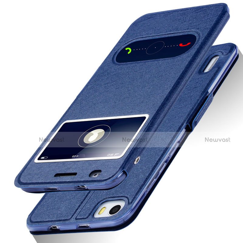 Leather Case Stands Flip Cover for Huawei Honor 6 Blue