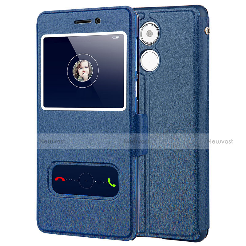 Leather Case Stands Flip Cover for Huawei Honor 6C Blue