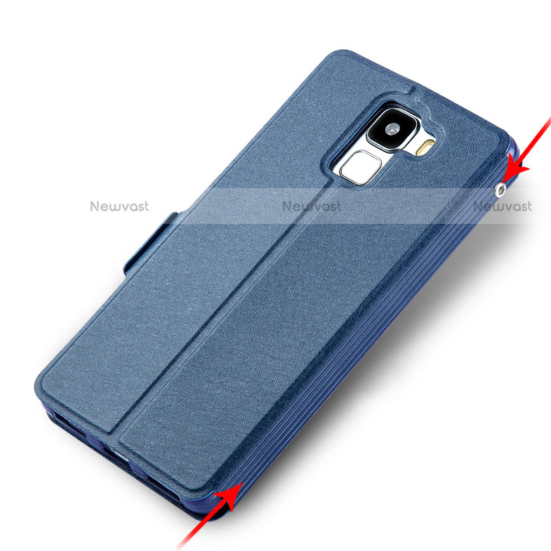 Leather Case Stands Flip Cover for Huawei Honor 7 Blue