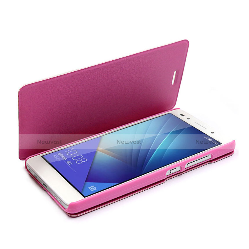 Leather Case Stands Flip Cover for Huawei Honor 7 Dual SIM Pink