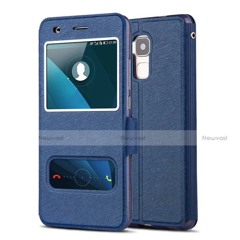 Leather Case Stands Flip Cover for Huawei Honor 7 Lite Blue