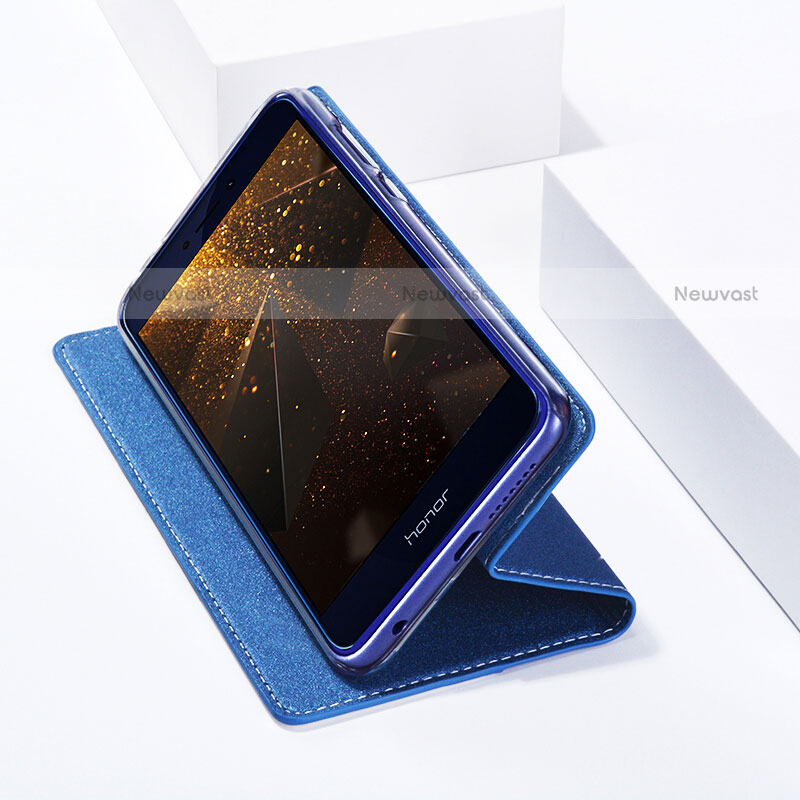 Leather Case Stands Flip Cover for Huawei Honor 8 Blue