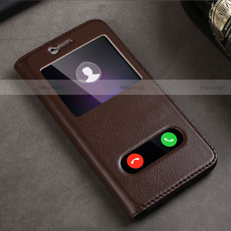 Leather Case Stands Flip Cover for Huawei Honor 9 Brown