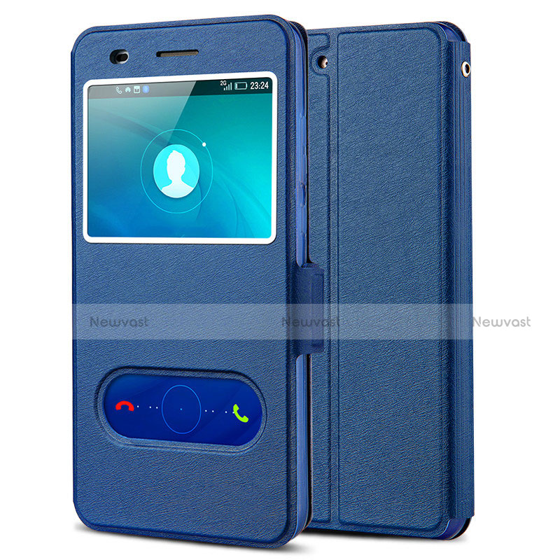 Leather Case Stands Flip Cover for Huawei Honor Holly 3 Blue