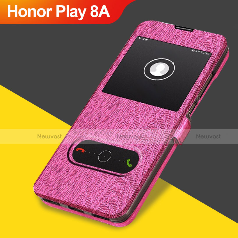 Leather Case Stands Flip Cover for Huawei Honor Play 8A Hot Pink