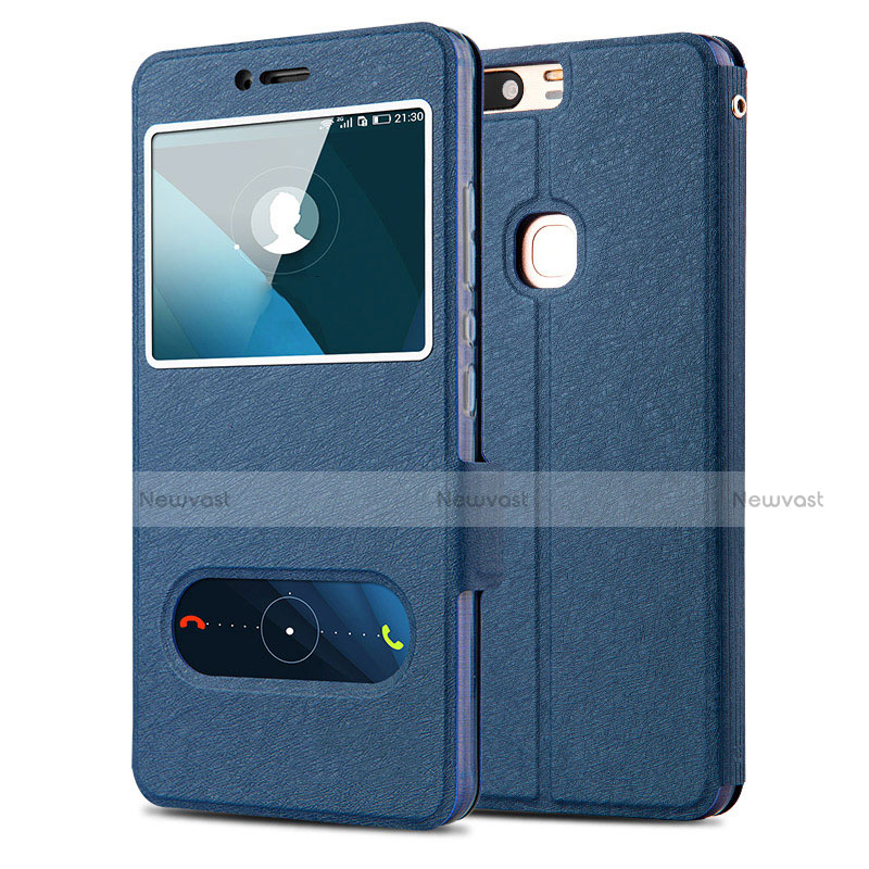 Leather Case Stands Flip Cover for Huawei Honor V8 Blue