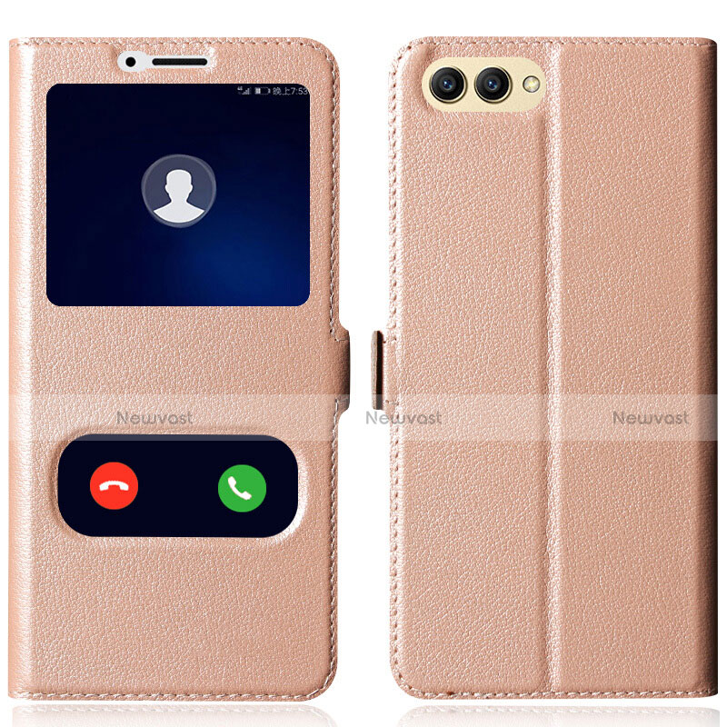 Leather Case Stands Flip Cover for Huawei Honor View 10 Rose Gold