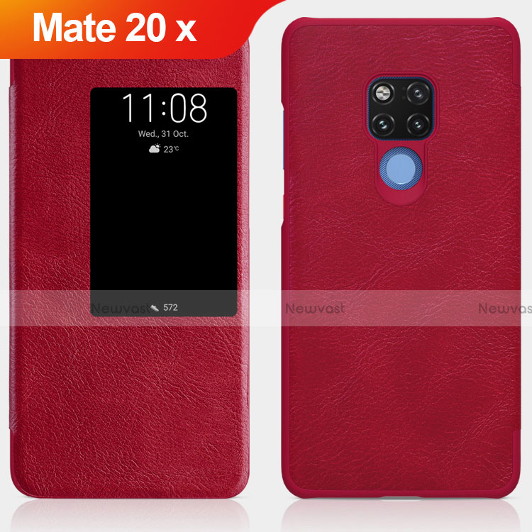 Leather Case Stands Flip Cover for Huawei Mate 20 X 5G Red