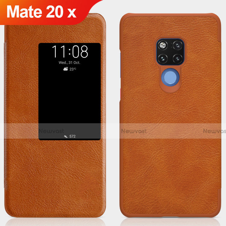 Leather Case Stands Flip Cover for Huawei Mate 20 X Brown