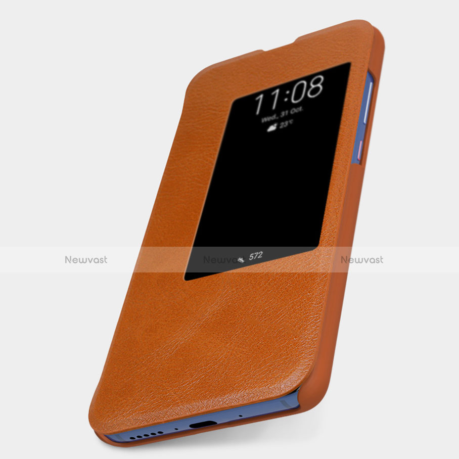 Leather Case Stands Flip Cover for Huawei Mate 20 X Brown