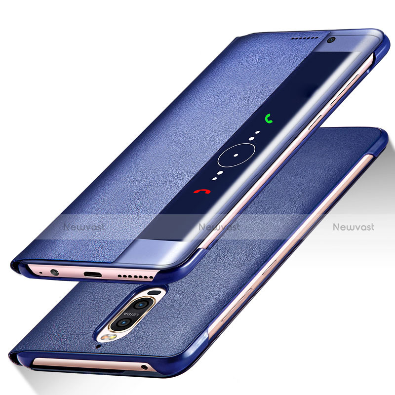 Leather Case Stands Flip Cover for Huawei Mate 9 Pro Blue