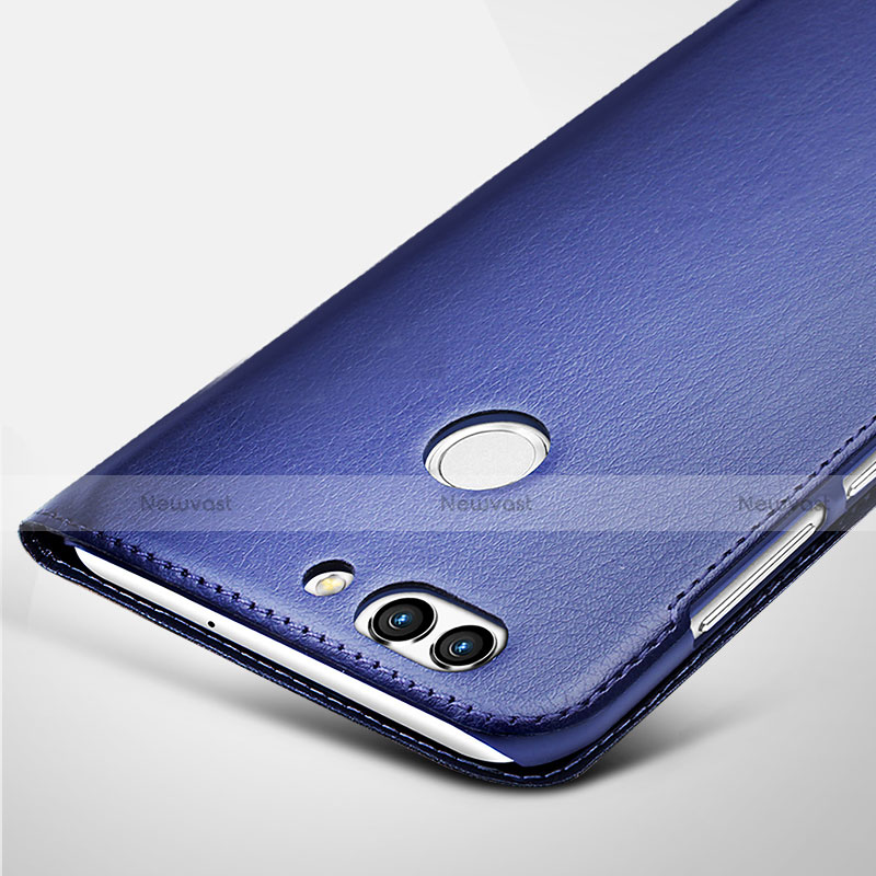 Leather Case Stands Flip Cover for Huawei Nova 2 Plus Blue