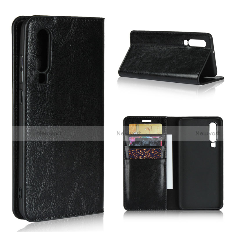 Leather Case Stands Flip Cover for Huawei P30 Black