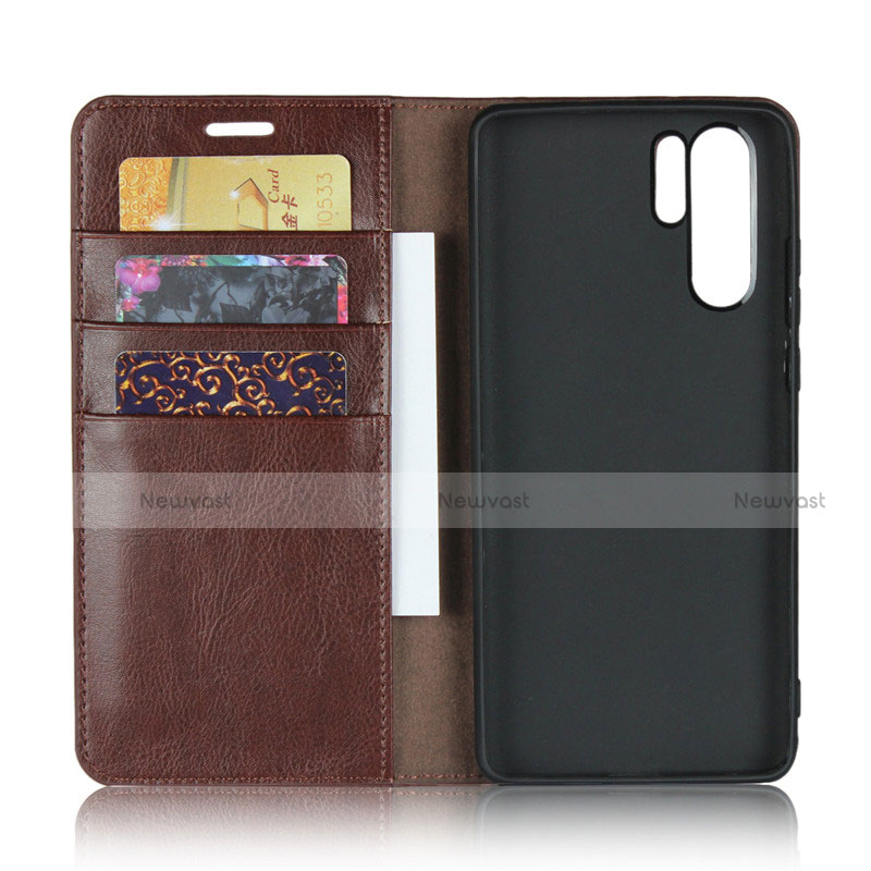 Leather Case Stands Flip Cover for Huawei P30 Pro New Edition Brown